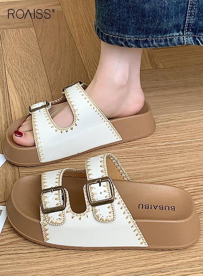roaiss Women Summer Sandals with Adjustable Buckle, Stylish Slip‑On Slippers with Non-slip Sole, Comfort Flat Slides, Casual Open-toed Shoes for Ladies, Suitable for Daily Wear or Any Outdoor Leisure Setting - Image 1