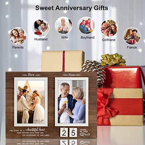 Yakucho Then & Now Anniversary Picture Frame, 1-99 Years Wedding Gift Ideas - Anniversary Wood Photo Frame, Engagement Bridal Shower Gifts with Sentimental Quote - Holds 2 4x6 Inches Photos (Then & Now) - Image 4