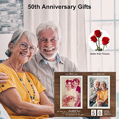 Yakucho Then & Now Anniversary Picture Frame, 1-99 Years Wedding Gift Ideas - Anniversary Wood Photo Frame, Engagement Bridal Shower Gifts with Sentimental Quote - Holds 2 4x6 Inches Photos (Then & Now) - Image 5