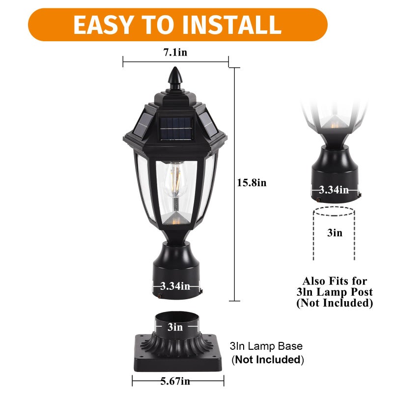 TEBLAMPUE Solar Post Lights 2 Pack, Motion Sensor Post Lantern Without Pier Mount Base, Waterproof Solar Powered Pole Light Fixture for Patio Yard Garden - Image 5