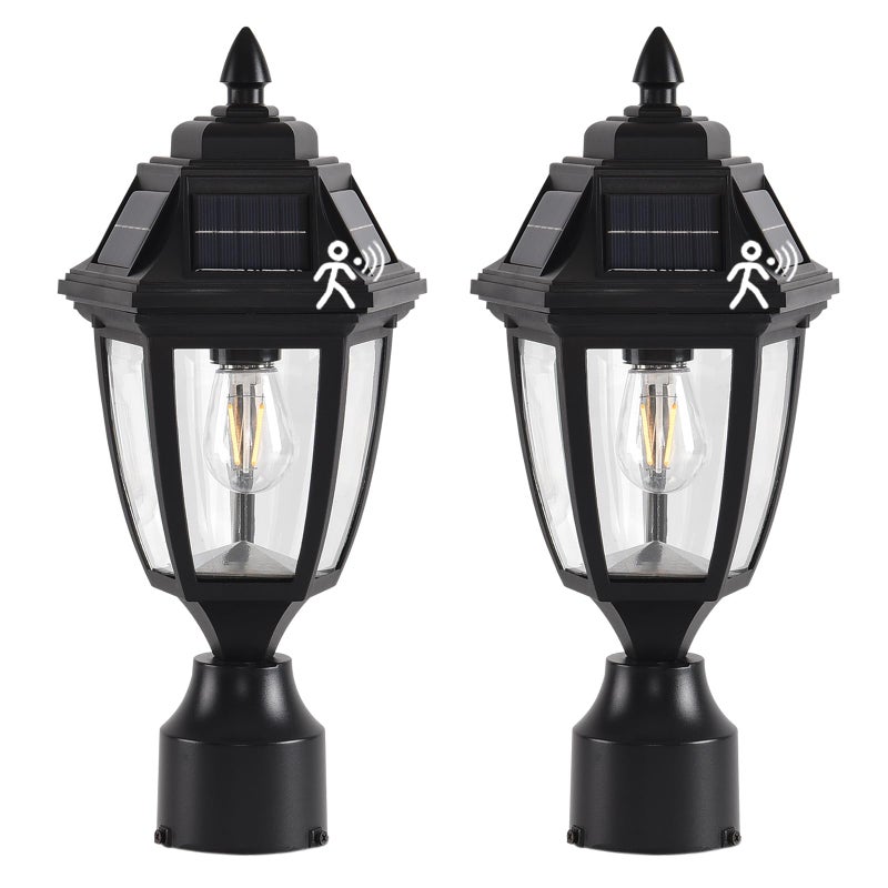 TEBLAMPUE Solar Post Lights 2 Pack, Motion Sensor Post Lantern Without Pier Mount Base, Waterproof Solar Powered Pole Light Fixture for Patio Yard Garden - Image 1
