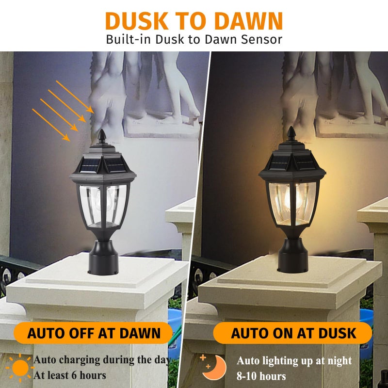 TEBLAMPUE Solar Post Lights 2 Pack, Motion Sensor Post Lantern Without Pier Mount Base, Waterproof Solar Powered Pole Light Fixture for Patio Yard Garden - Image 2