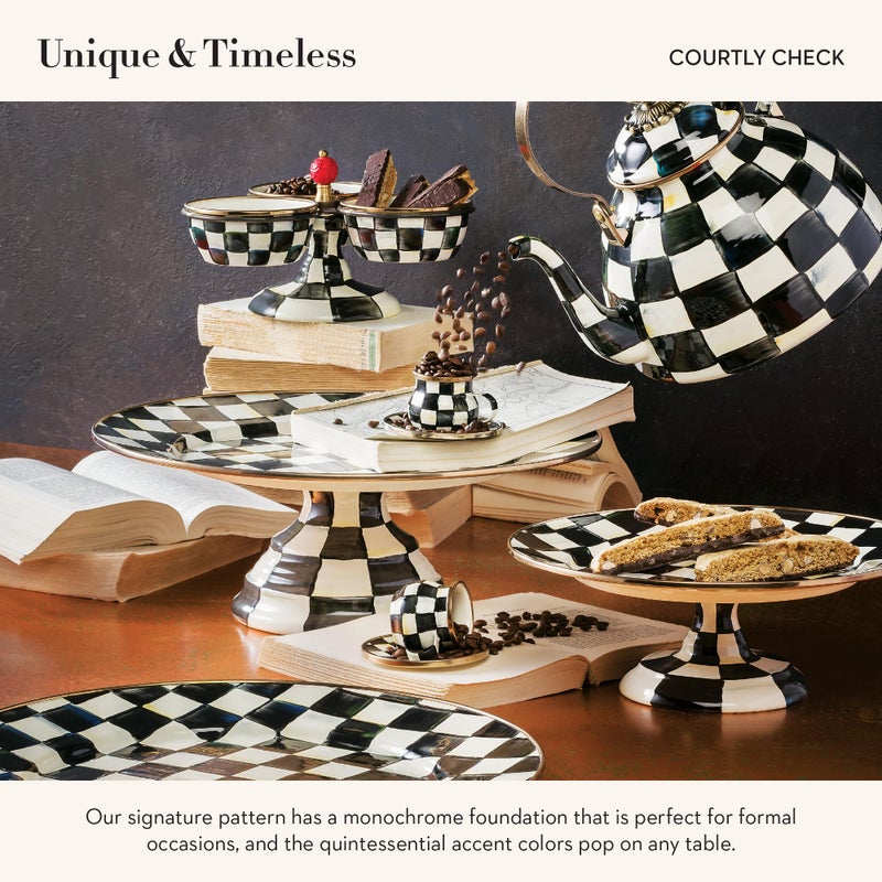 mackenzie childs MACKENZIE-CHILDS Espresso Cup and Saucer Set, Cute Small Coffee Cups and Saucers, Set of 2, Black-and-White Courtly Check - Image 3