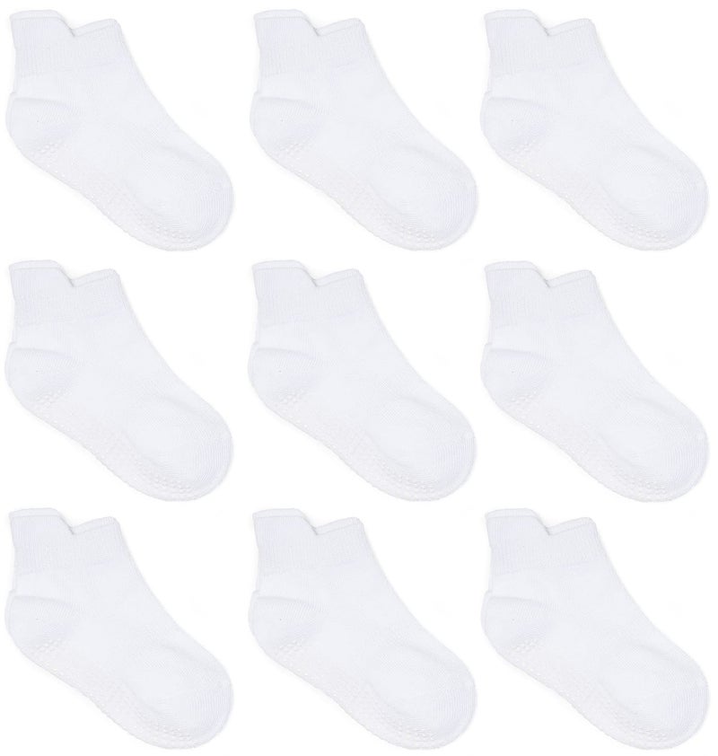 ZAPLES Baby Non Slip Grip Ankle Socks with Non Skid Soles for Infants Toddlers Kids Boys Girls, White, 8-10 Years - Image 1