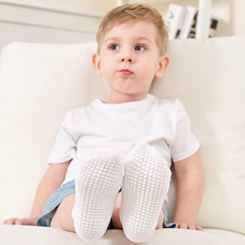 ZAPLES Baby Non Slip Grip Ankle Socks with Non Skid Soles for Infants Toddlers Kids Boys Girls, White, 8-10 Years - Image 2