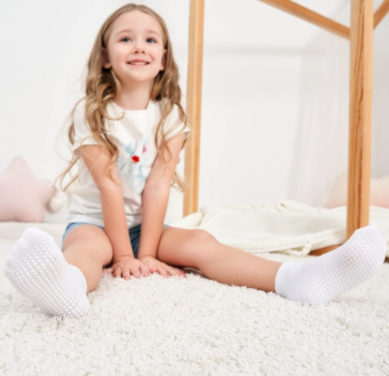 ZAPLES Baby Non Slip Grip Ankle Socks with Non Skid Soles for Infants Toddlers Kids Boys Girls, White, 8-10 Years - Image 4