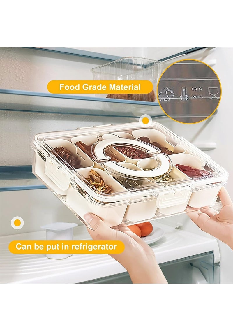 KASTWAVE Divided Serving Tray with Lid and Handle, Snack Tray, Veggie Fruit Tray, Snackle Box Charcuterie Container, Portable Snack Platters Clear Organizer for Candy Fruits Snacks, for Party Picnic - Image 2