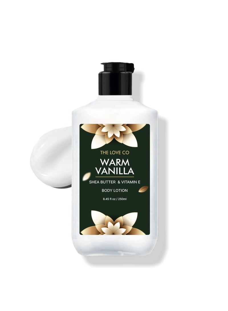 ذا لوف كو. لوشن الجسم بالفانيليا الدافئة - 250 مل - كريم مرطب مغذي للبشرة الجافة - مناسب للرجال والنساء مع زيت الجوجوبا وزبدة الشيا وفيتامين هـ - Image 1