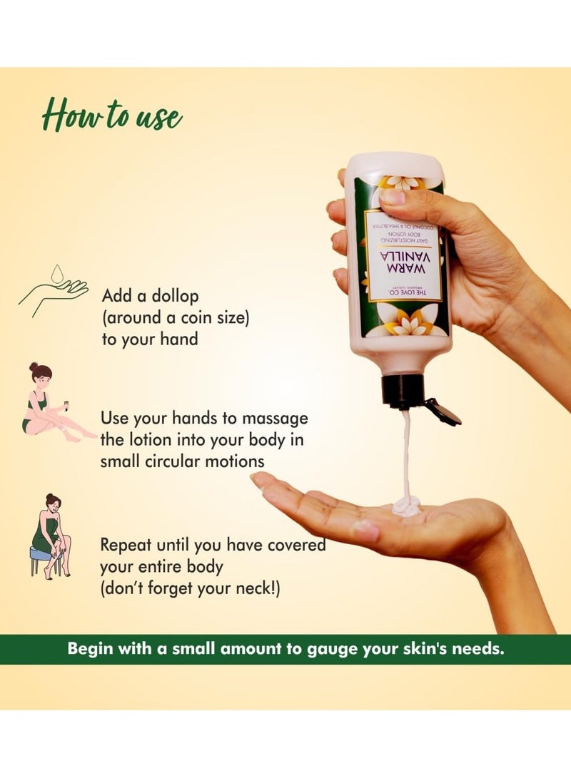 ذا لوف كو. لوشن الجسم بالفانيليا الدافئة - 250 مل - كريم مرطب مغذي للبشرة الجافة - مناسب للرجال والنساء مع زيت الجوجوبا وزبدة الشيا وفيتامين هـ - Image 3