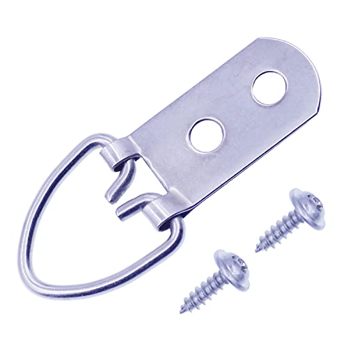 GUSSKER Heavy Duty D-Ring Picture Hangers with Screws, Large Wide D Ring Picture Hanging Hardware, 60 Pcs 2 Holes Picture Hooks for Mirror, Clock, Decoration, Paintings, Artwork Picture Frame - Image 1