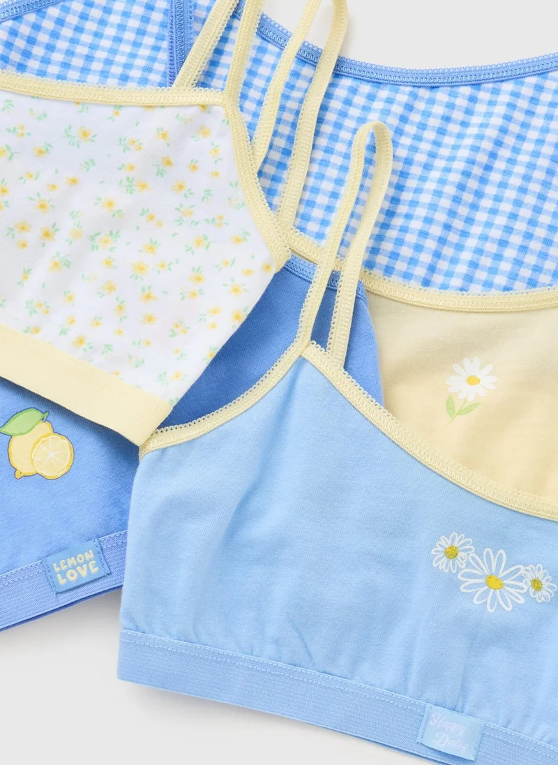 Matalan 5 Pack Girls Blue Daisy Crop Tops