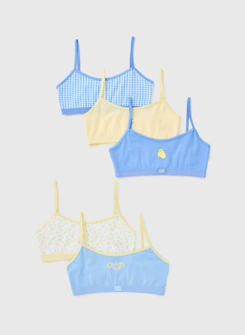 Matalan 5 Pack Girls Blue Daisy Crop Tops