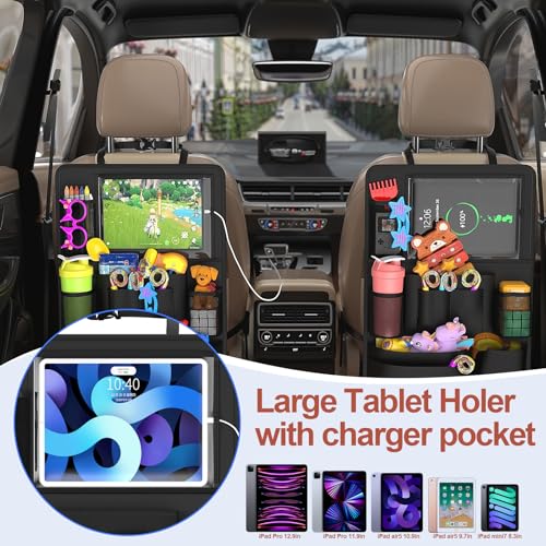 Oneyus Backseat car Organizer with Touch Screen2PACK of car organizer Kick Mats Back Seat Protector with 10pcs Storage PocketsCar Seat Back Organizers Storage for Kids road trip essentials - Image 3