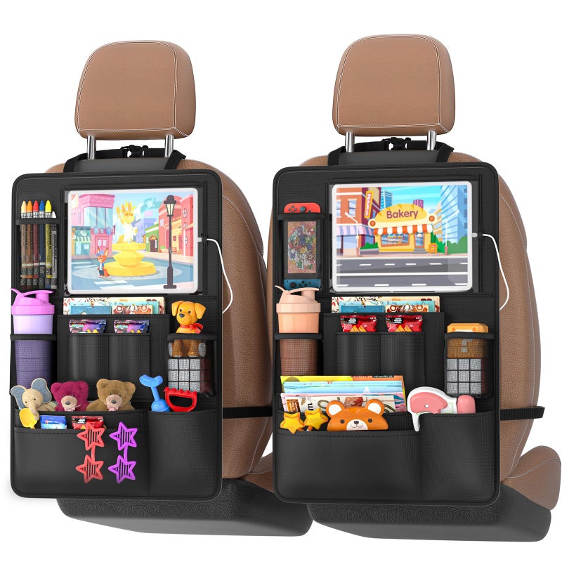 Oneyus Backseat car Organizer with Touch Screen2PACK of car organizer Kick Mats Back Seat Protector with 10pcs Storage PocketsCar Seat Back Organizers Storage for Kids road trip essentials - Image 2
