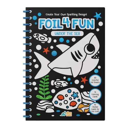DINO MINI Foil4Fun Foil Art for Kids Craft Kits for Kids Ages 48 Includes 16 Foil Art Pages and 16 Coloring Pages Screen Free Birthday Gifts Airplane and Travel Activities Under The Sea - Image 1