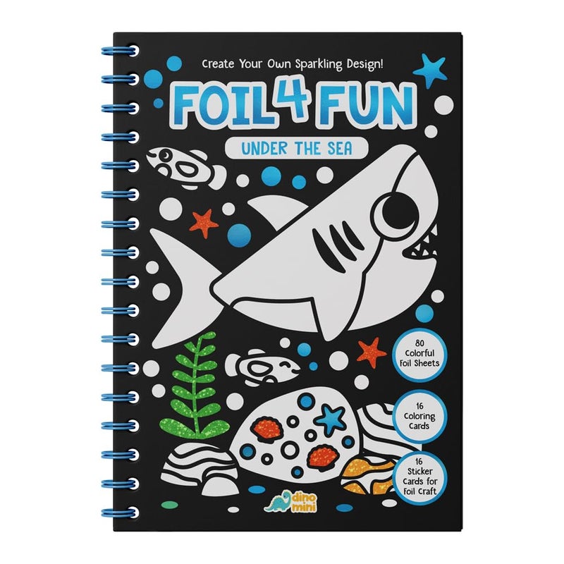 DINO MINI Foil4Fun Foil Art for Kids Craft Kits for Kids Ages 48 Includes 16 Foil Art Pages and 16 Coloring Pages Screen Free Birthday Gifts Airplane and Travel Activities Under The Sea - Image 2