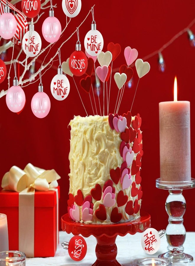 JULMELON 24 Pcs Valentine's Day Ball Ornaments, Red Pink White Heart Decorations with Letters, Plastic Hanging Orbs for Tree Party Supplies Valentine's Day Party Decor - Image 4