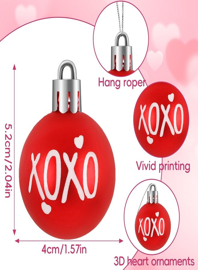 JULMELON 24 Pcs Valentine's Day Ball Ornaments, Red Pink White Heart Decorations with Letters, Plastic Hanging Orbs for Tree Party Supplies Valentine's Day Party Decor - Image 5
