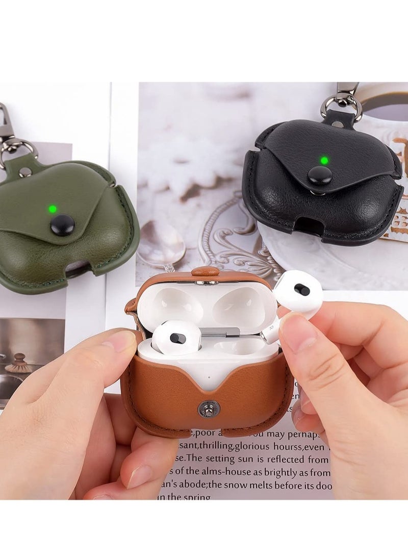 ELTRAZONE - Leather Case Cover Compatible with Apple Airpods Pro 2 2nd Generation, Leather Protective Case Cover Skin with Carabiner Clip (Light Brown) - Image 1