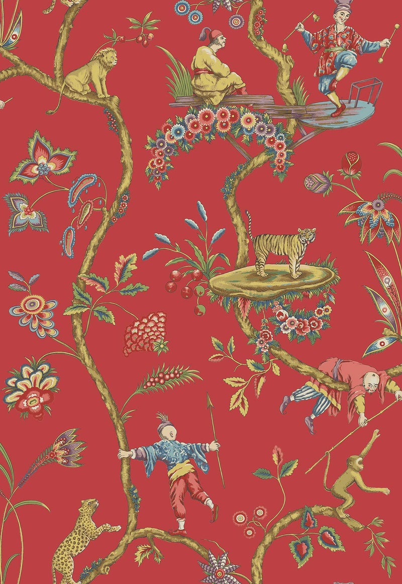 NuWallpaper x Scalamandre Red Tomato Chinoise Exotique Self Adhesive Wallpaper SCS3844