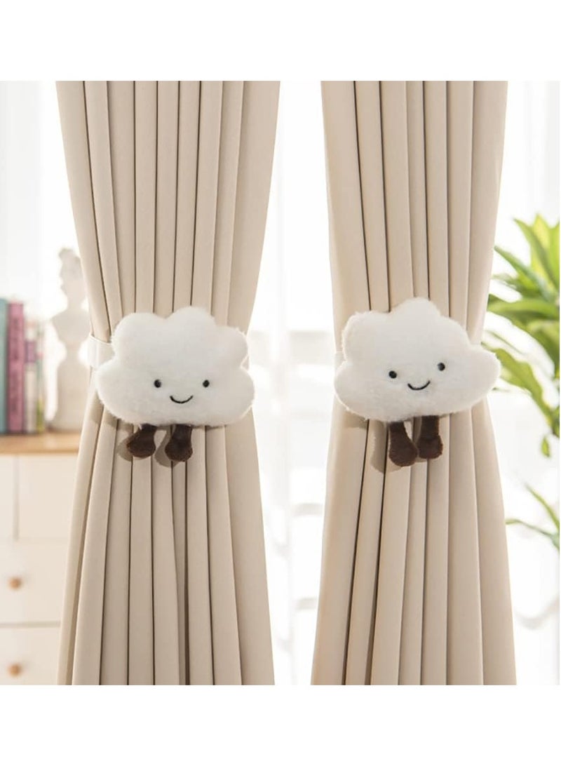 2PCS Star and Cloud Curtain Holders with Buckle for Children's Room Decoration,Cartoon curtain buckle, tie up curtain buckle, plush animal curtain buckle, children's daycare window decoration (White)  - Image 1