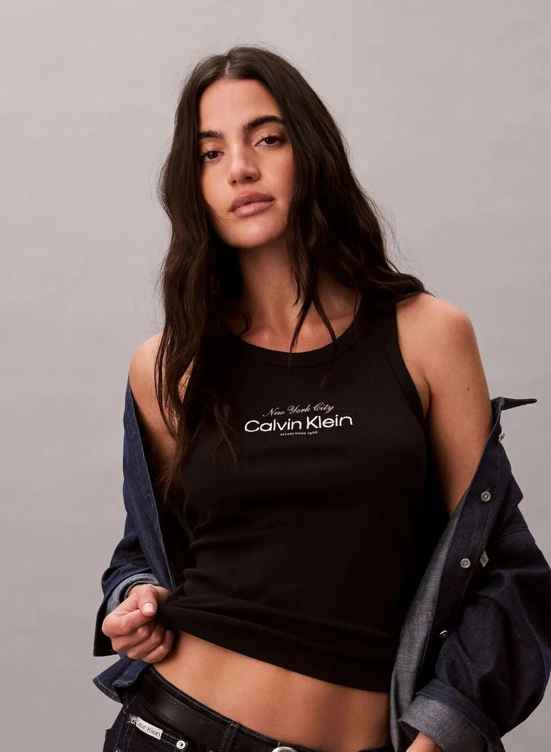 Calvin Klein Black Slim Ribbed Cotton Tank Top for Women | Best Price UAE