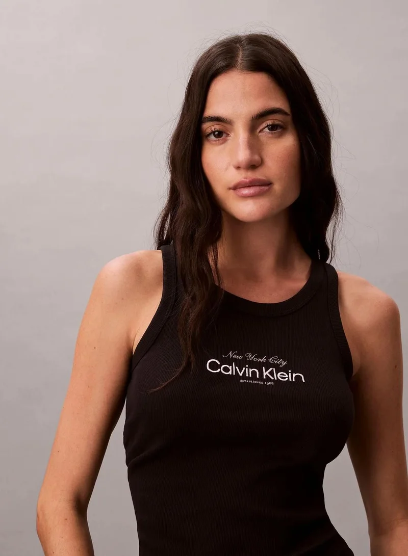 Calvin Klein Black Slim Ribbed Cotton Tank Top for Women | Best Price UAE