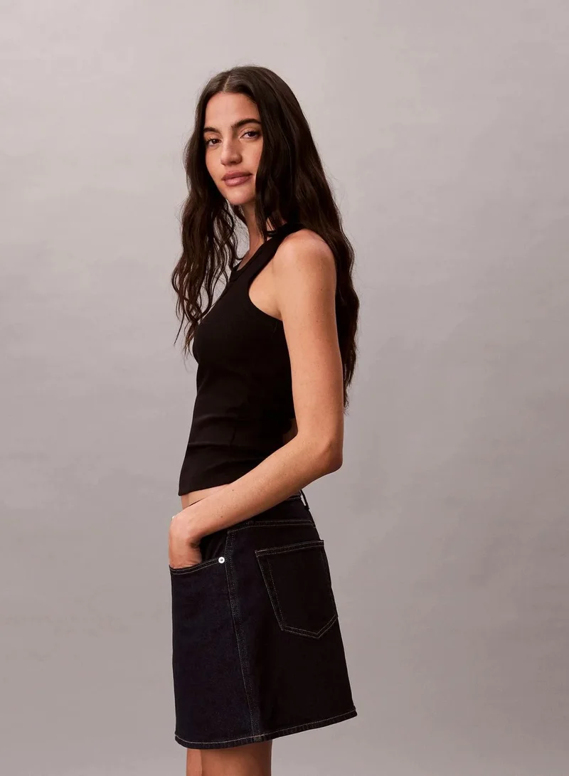 Calvin Klein Black Slim Ribbed Cotton Tank Top for Women | Best Price UAE