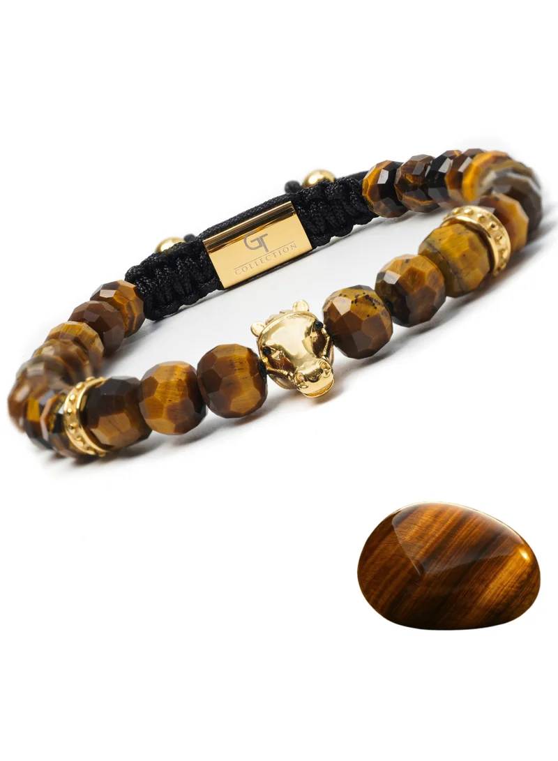 Lunnora Tiger Eye Handmade Natural Stone Bead Bracelet with Golden Arabian Horse – Bracelet for Men, Men’s Bracelet, Gifts for Men, Bracelets for Men – 100% Natural, Adjustable One Size Fits All