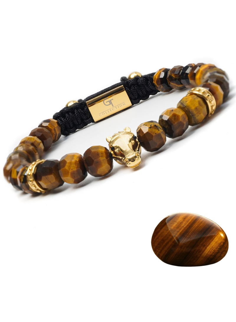 Lunnora Tiger Eye Handmade Natural Stone Bead Bracelet with Golden Arabian Horse – Bracelet for Men, Men’s Bracelet, Gifts for Men, Bracelets for Men – 100% Natural, Adjustable One Size Fits All - Image 1