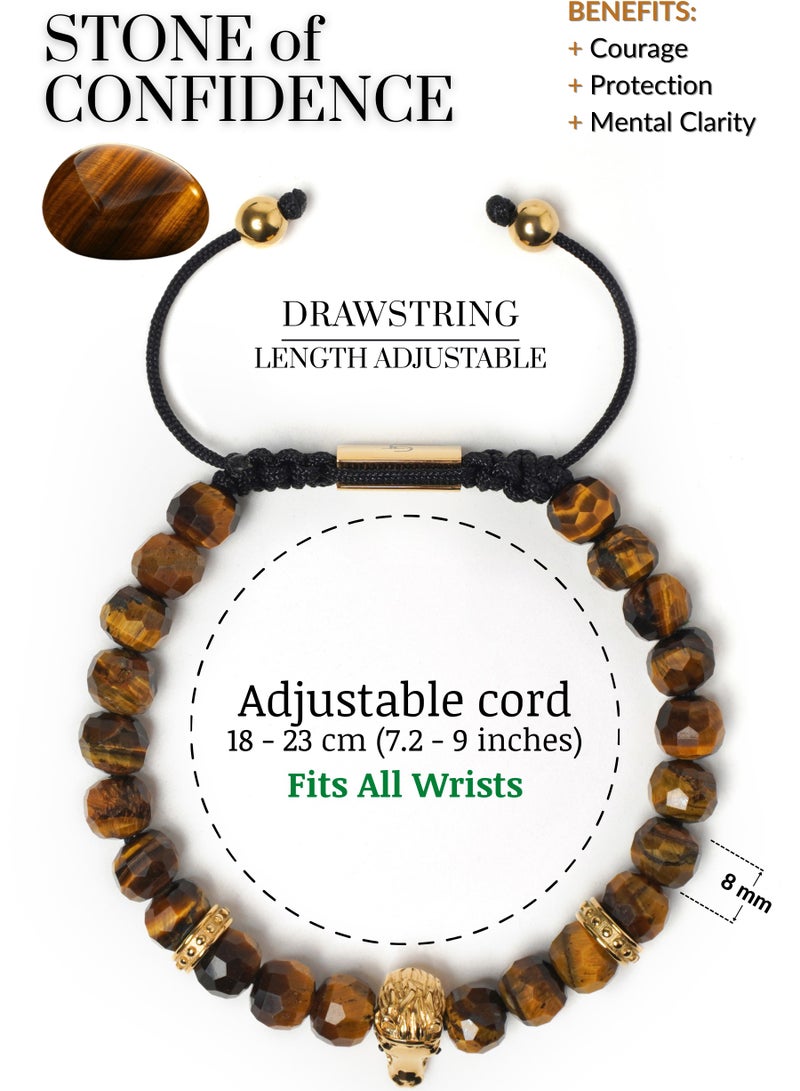 Lunnora Tiger Eye Handmade Natural Stone Bead Bracelet with Golden Arabian Horse – Bracelet for Men, Men’s Bracelet, Gifts for Men, Bracelets for Men – 100% Natural, Adjustable One Size Fits All - Image 4