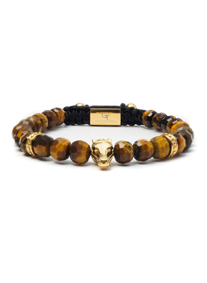 Lunnora Tiger Eye Handmade Natural Stone Bead Bracelet with Golden Arabian Horse – Bracelet for Men, Men’s Bracelet, Gifts for Men, Bracelets for Men – 100% Natural, Adjustable One Size Fits All - Image 3
