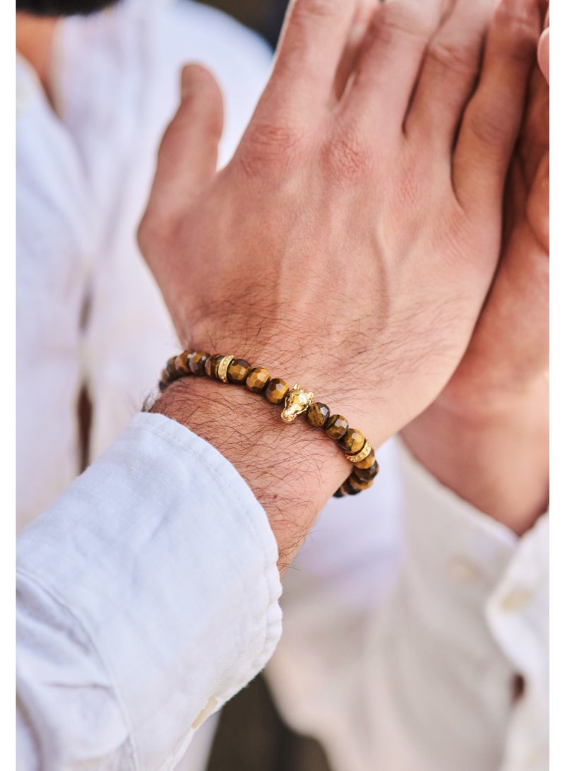 Lunnora Tiger Eye Handmade Natural Stone Bead Bracelet with Golden Arabian Horse – Bracelet for Men, Men’s Bracelet, Gifts for Men, Bracelets for Men – 100% Natural, Adjustable One Size Fits All - Image 5