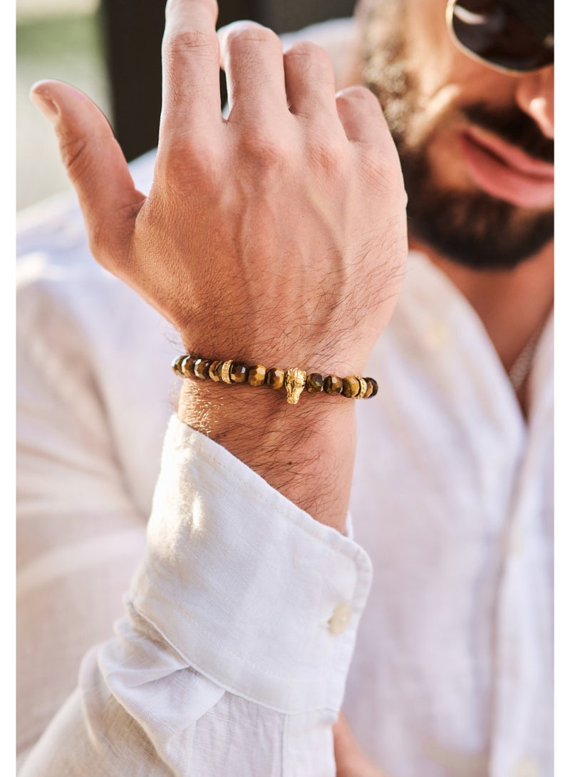 Lunnora Tiger Eye Handmade Natural Stone Bead Bracelet with Golden Arabian Horse – Bracelet for Men, Men’s Bracelet, Gifts for Men, Bracelets for Men – 100% Natural, Adjustable One Size Fits All - Image 2