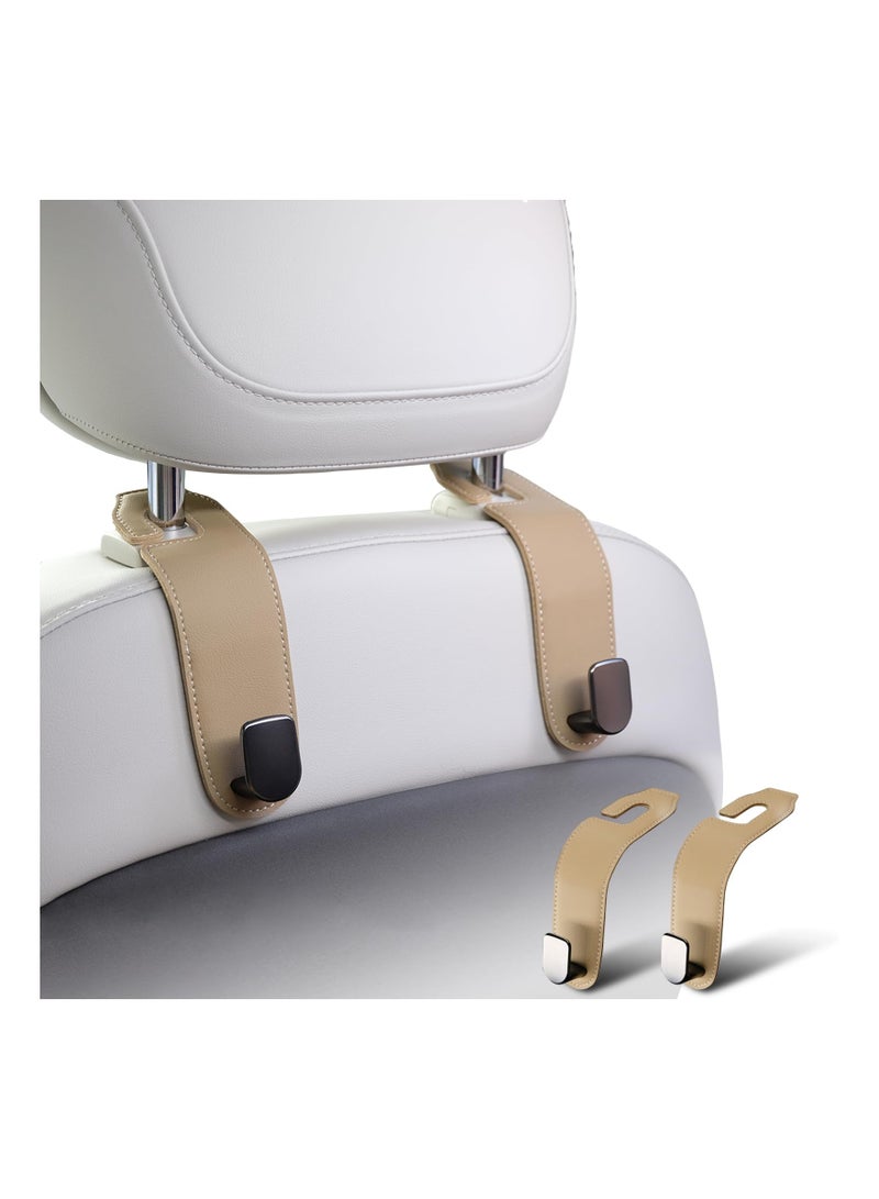 KASTWAVE Headrest Hooks for Car, Universal Leather Car Seat Storage Hanger for Grocery Bag Coats Umbrellas Handbag, Car Hooks Car Organization Accessories, 2 Pcs - Beige - Image 1