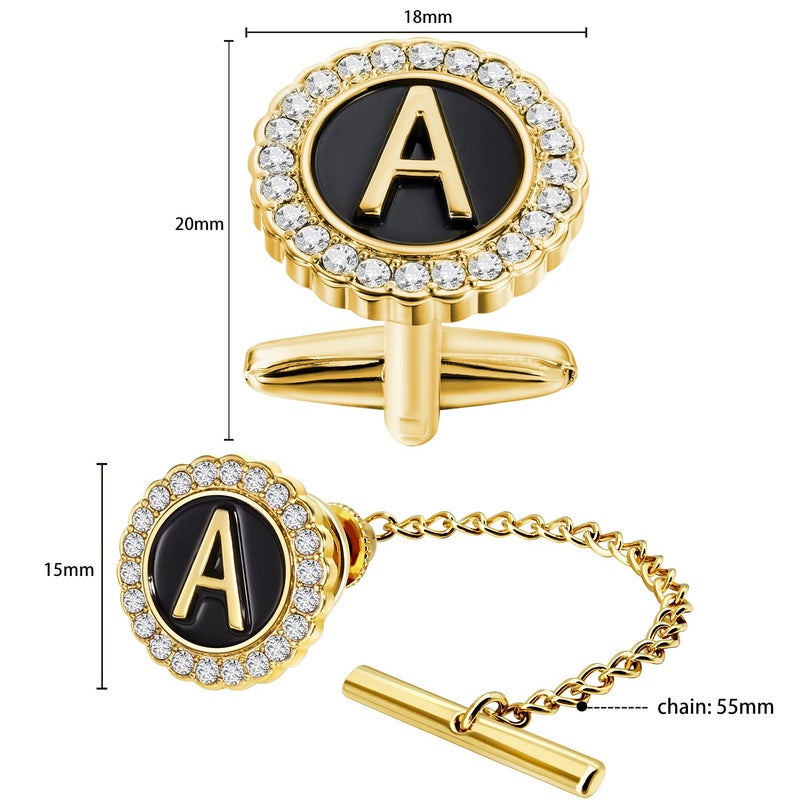 HAWSON Cufflinks and Tie Tack for men Gold, Gold Cufflinks Crystal with Lapel Pins for Men's Women, Tie Tack with Chain on Neck Tie Wedding Business Accessories - Image 5