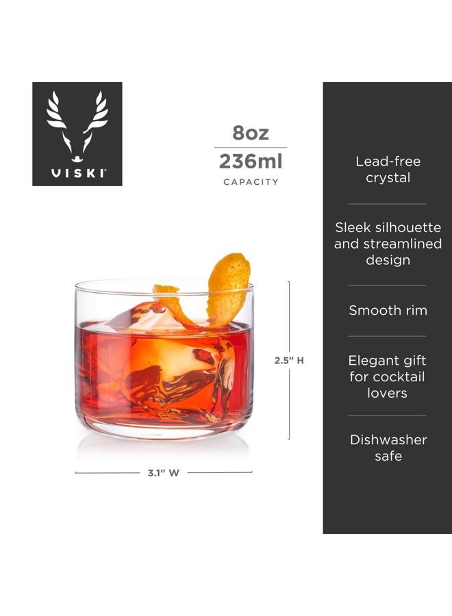 Viski Crystal ni Tumblers Set of 2 - Premium Crystal Glass, Stylish Lowball Cocktail Glasses, Cocktail Glass Gift Set - 8 oz - Image 3