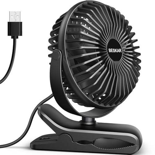 BESKAR مروحة صغيرة قابلة للتثبيت BESKAR، 3 سرعات، مروحة USB بتدفق هواء قوي، مروحة قابلة للتثبيت على المكتب مع مشبك قوي - تشغيل هادئ للغاية للمكتب، السكن، غرفة النوم، عربة الأطفال - Image 1