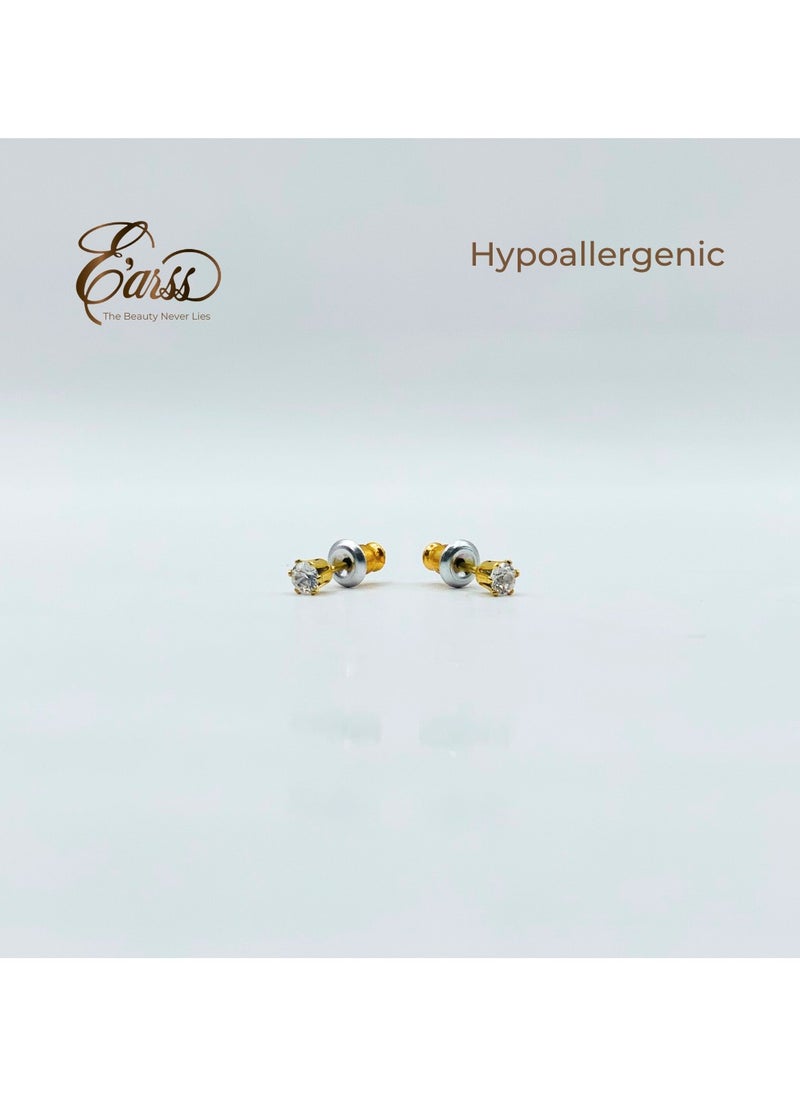 Earss 3 Mm Cubic Zirconia Round | Stainless Steel | 18K Gold Plated  - Image 3