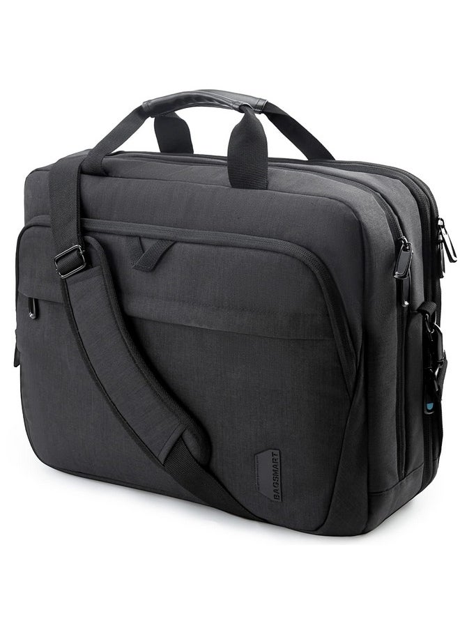 BAGSMART BAGSMART 18 Inch Laptop Bag, Expandable Briefcase, Computer Bag Men Women, Laptop Shoulder Bag, Work Bag Business Travel Office - Black  - Image 1