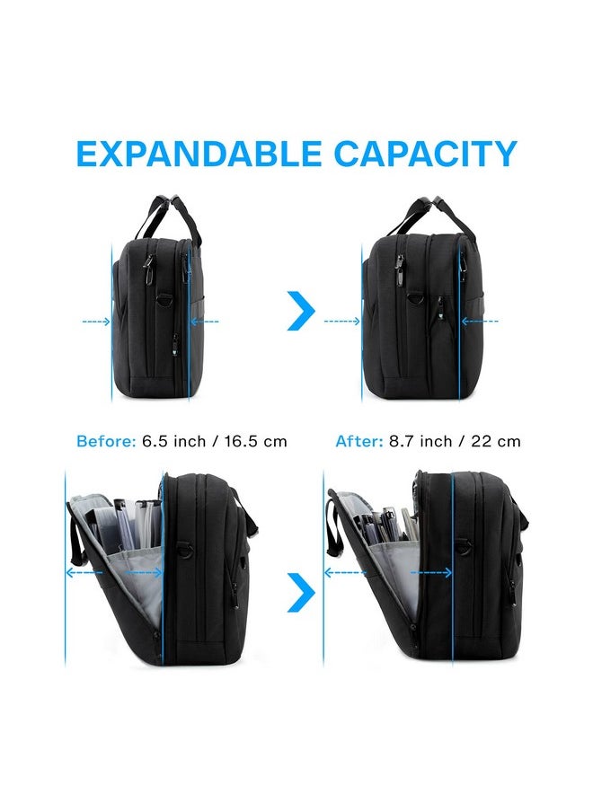 BAGSMART BAGSMART 18 Inch Laptop Bag, Expandable Briefcase, Computer Bag Men Women, Laptop Shoulder Bag, Work Bag Business Travel Office - Black  - Image 3