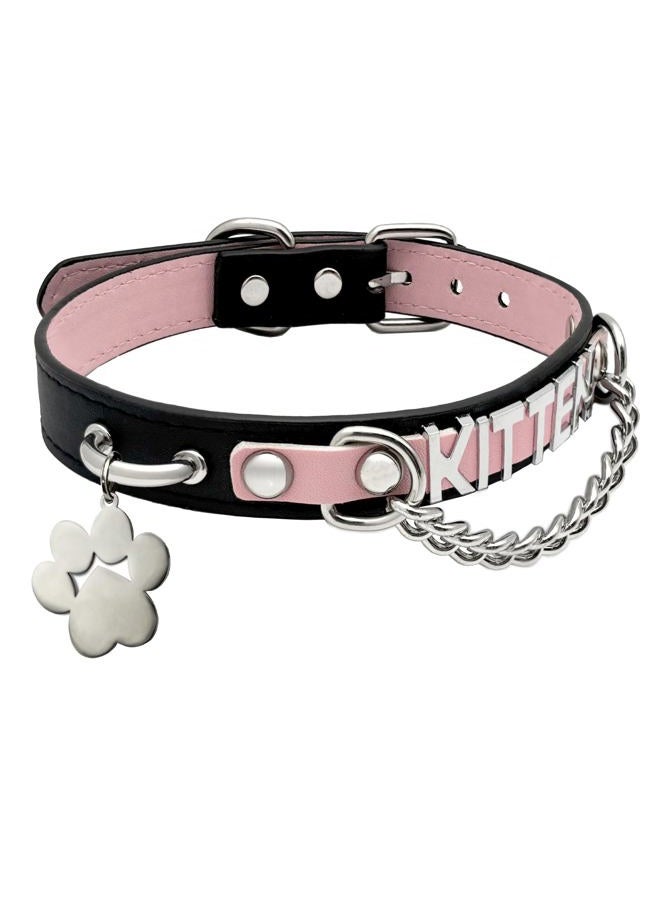 EverGlimp Adjustable PU Leather Letter Choker Collar Necklace For Women, Handmade Cute Black and Pink Kitten Themed Necklace, Fashionable Goth Punk Accessories for Daily Wear and Cosplay Parties - Image 1