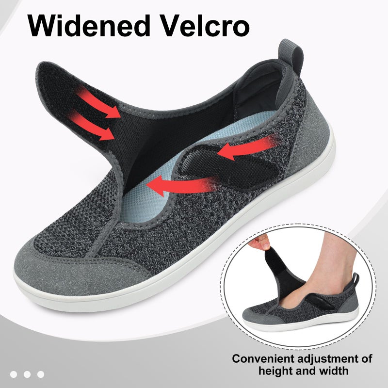 LeIsfIt Womens Wide Diabetic Shoes Adjustable Barefoot Walking Shoes Breathable Zero Drop Sneakers for Wide Width Arthritis Edema Feet Dark Grey Size 8.5 - Image 5