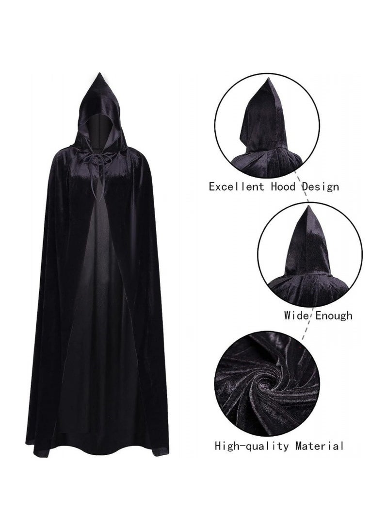 TAPIT 150cm Velvet Hooded Cape for Adults, Unisex Halloween Cloak for Devil Witch Wizard Halloween Christmas Cosplay (Black) - Image 4