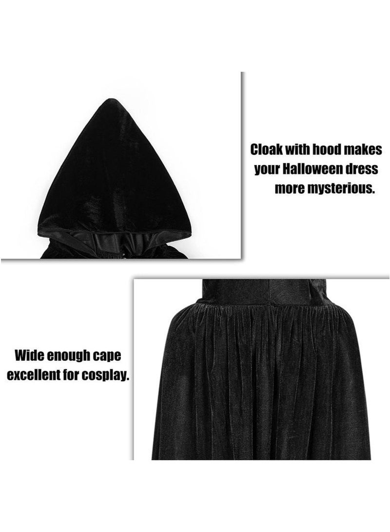 TAPIT 150cm Velvet Hooded Cape for Adults, Unisex Halloween Cloak for Devil Witch Wizard Halloween Christmas Cosplay (Black) - Image 5