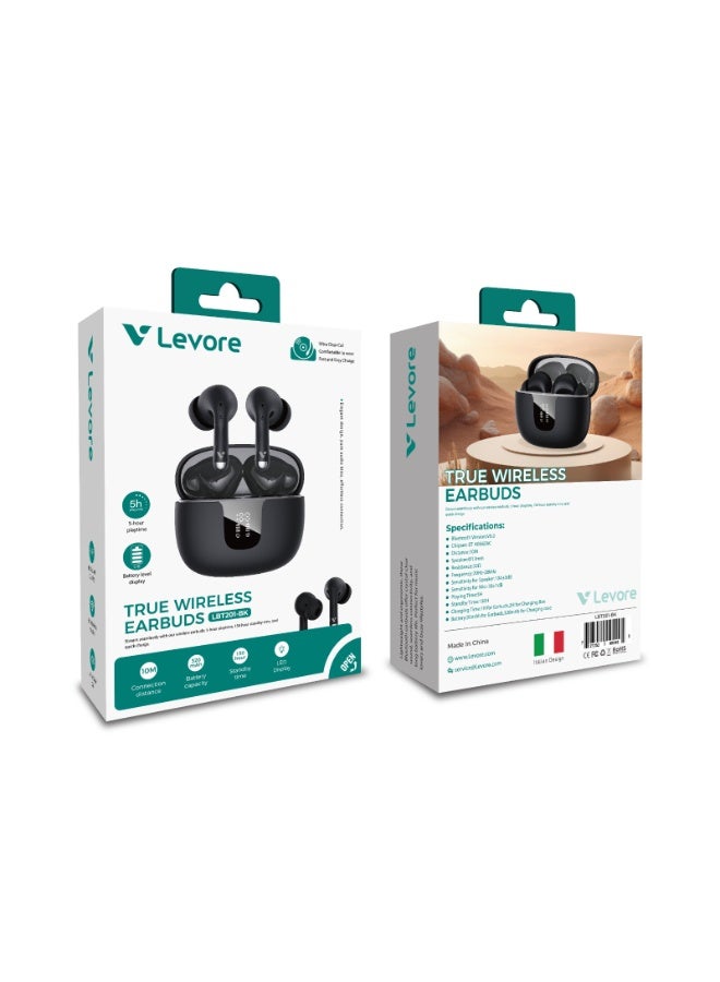 LEVORE TWS Wireless Earbuds LBT201-BK – Bluetooth Earphones, Deep Bass Sound, Long Battery Life, Comfortable Fit, Clear Calls - Image 2