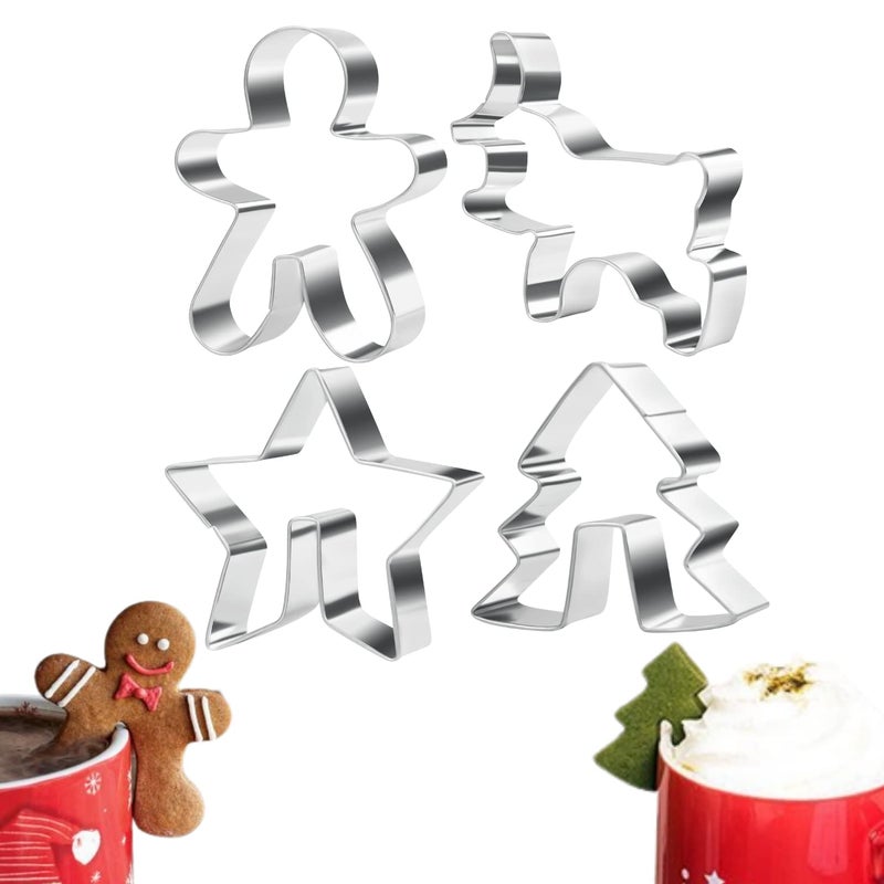 مجموعة كريثينكاتي 4 قطع قاطع بسكويت عيد الميلاد من الفولاذ المقاوم للصدأ لتعليق الأكواب على حافة الكوب لتزيين الكعك