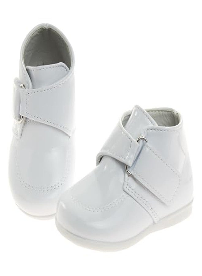 Josmo Baby Boy Girl First Walking Shoes Classic Boots Soft Leather Formal Crib Shoes 4 Infant White Patent - Image 3