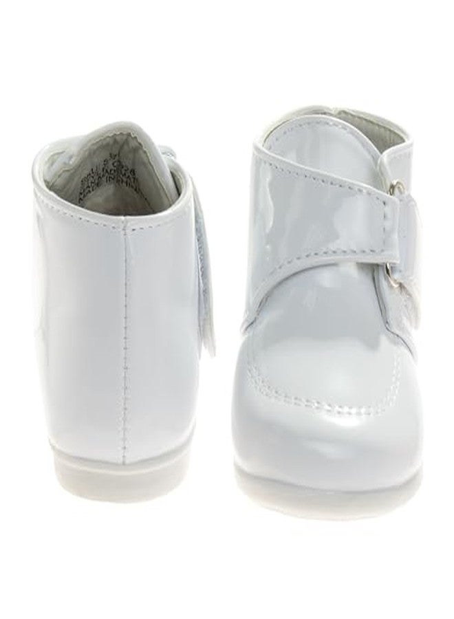 Josmo Baby Boy Girl First Walking Shoes Classic Boots Soft Leather Formal Crib Shoes 4 Infant White Patent - Image 2