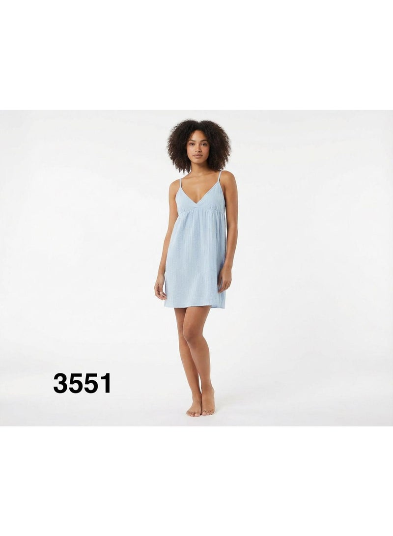 Vanilla Women's Sleeveless Mini Chemise Dress, Light Blue, V-Neck, Spaghetti Strap, Casual Summer Style code 3551